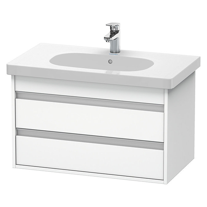 Duravit Ketho 800mm 2-Drawer Wall Mounted Vanity Unit with D-Code Basin - White Matt Large Image