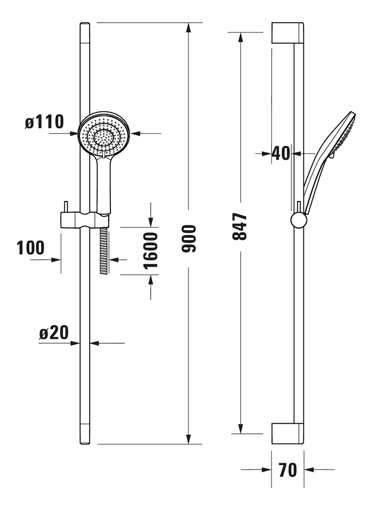 Duravit MinusFlow 3 Spray Shower Slider Rail Kit 900mm - Matt Black