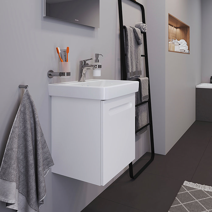 Duravit No.1 550mm White Matt 1-Drawer Wall Mounted Vanity Unit with Basin In Bathroom Large Image