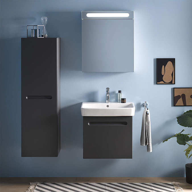 Duravit No.1 600mm Graphite Matt 1-Drawer Wall Mounted Vanity Unit with Basin (Trap Cut-Out) Profil