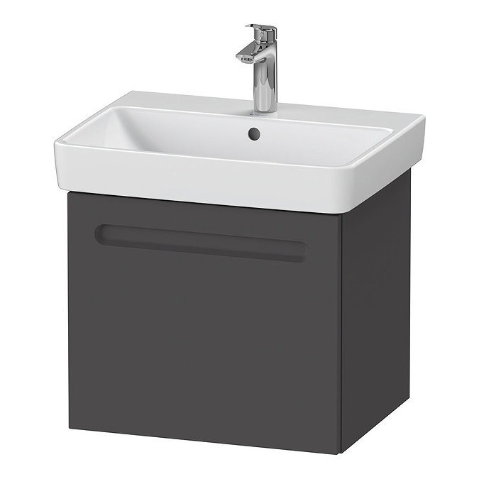 Duravit No.1 600mm Graphite Matt 1-Drawer Wall Mounted Vanity Unit with Basin (Trap Cut-Out) Large I