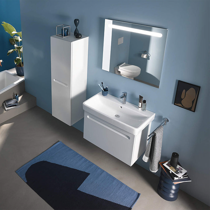 Duravit No.1 800mm White Matt 1-Drawer Wall Mounted Vanity Unit with Basin (Trap Cut-Out)  Profile L