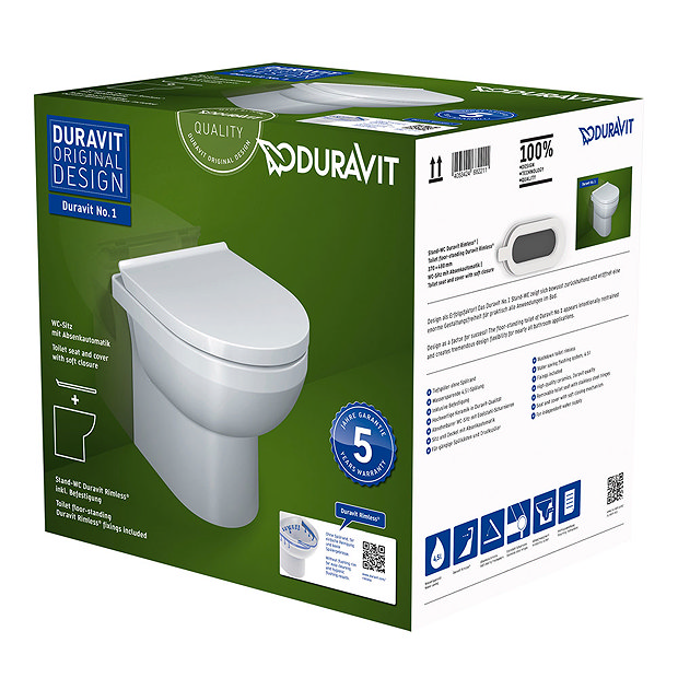Duravit No.1 Rimless Back to Wall Toilet Pan + Soft-Close Seat  Feature Large Image
