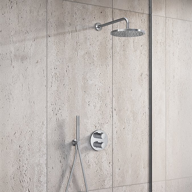 Duravit Thermostatic Round Concealed Shower Set with Fixed Head & Shower Kit with Outlet - Chrome