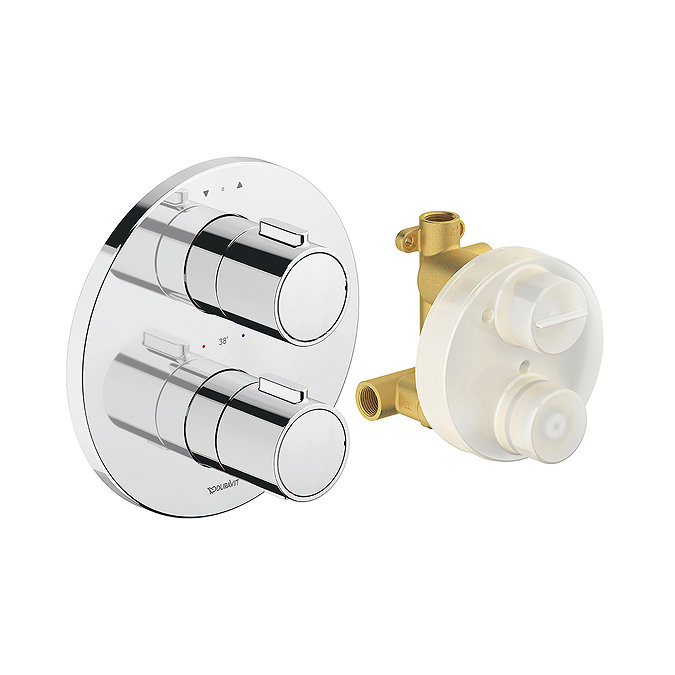 Duravit Thermostatic Round Concealed Shower Set with Fixed Head & Slider Rail Kit - Chrome