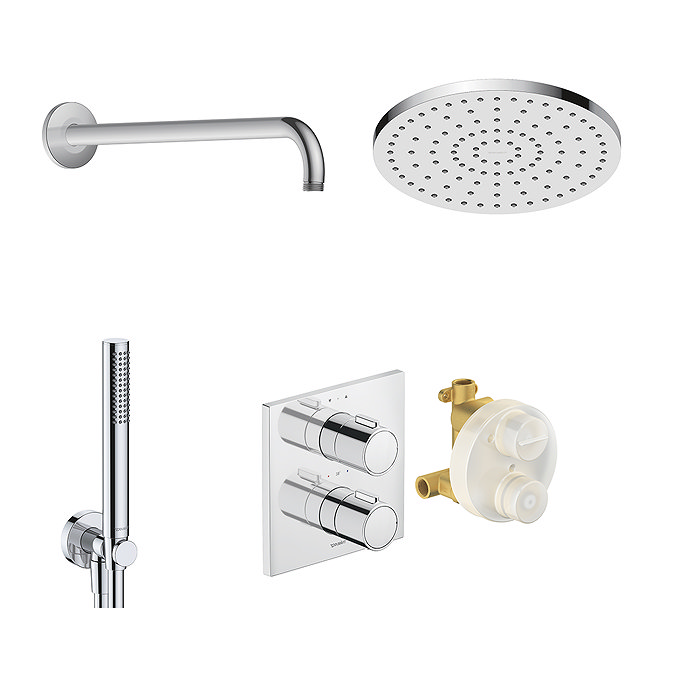 Duravit Thermostatic Square Concealed Shower Set with Fixed Head & Shower Kit with Outlet - Chrome