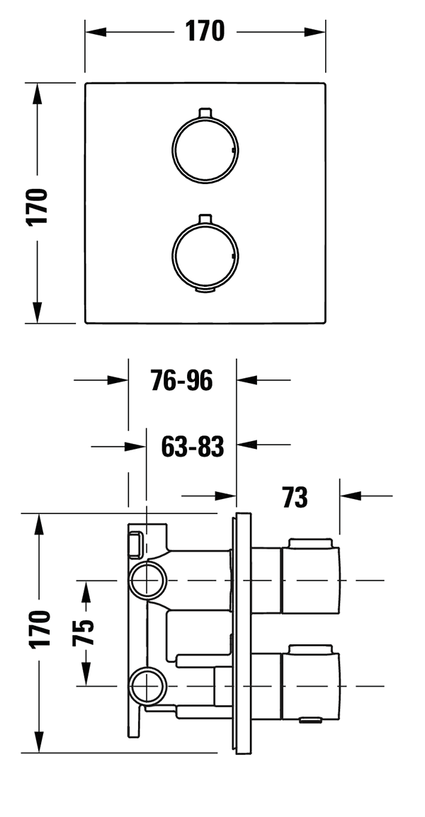 Duravit Thermostatic Square Concealed Shower Set with Fixed Head & Shower Kit with Outlet - Chrome