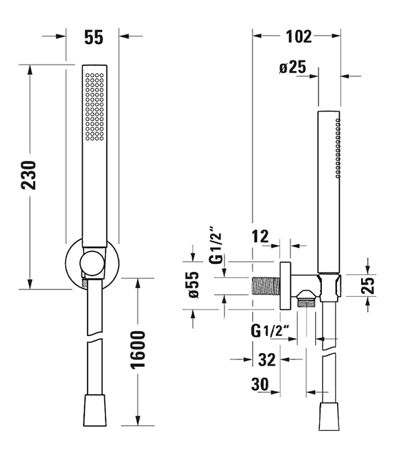 Duravit Thermostatic Square Concealed Shower Set with Fixed Head & Shower Kit with Outlet - Chrome