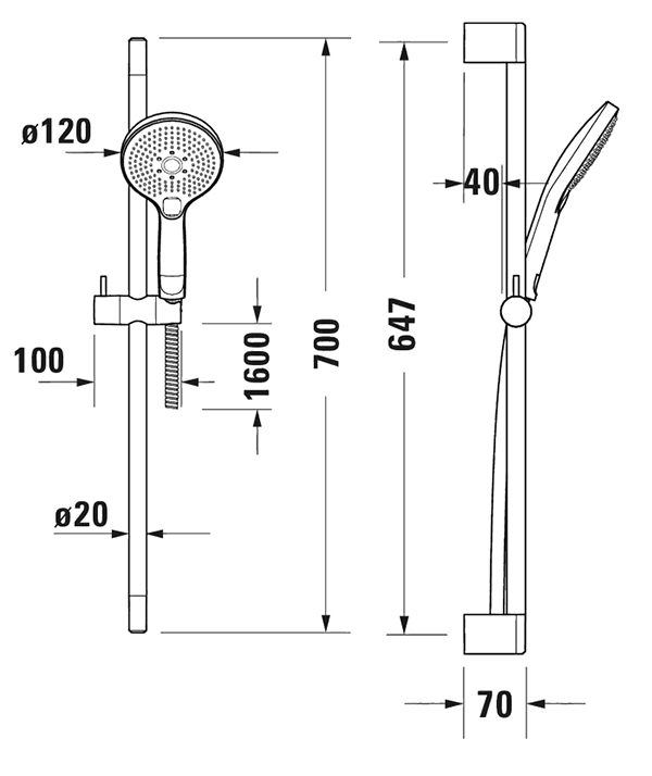 Duravit Thermostatic Square Concealed Shower Set with Fixed Head & Slider Rail Kit - Chrome