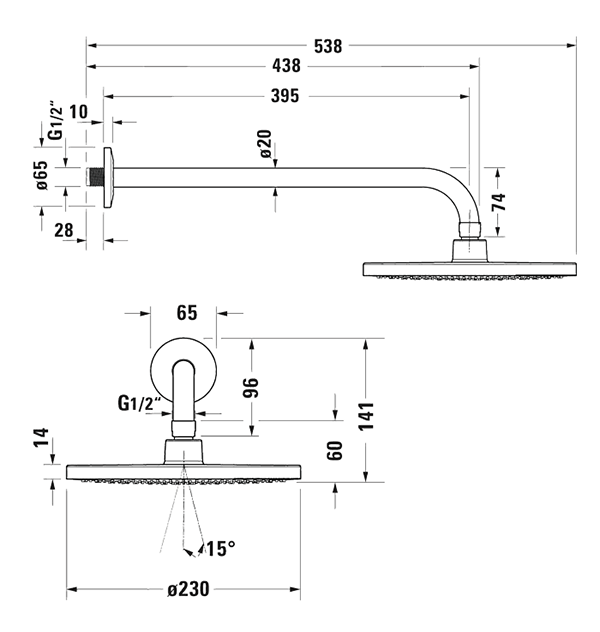 Duravit Thermostatic Square Concealed Shower Set with Fixed Head & Slider Rail Kit - Chrome