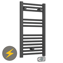 E-Diamond Electric Only Heated Towel Rail w. Digital Thermostat - W400mm x H720mm - Anthracite - Str