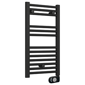 E-Diamond Electric Only Heated Towel Rail w. Digital Thermostat - W400mm x H720mm - Matt Black - Straight