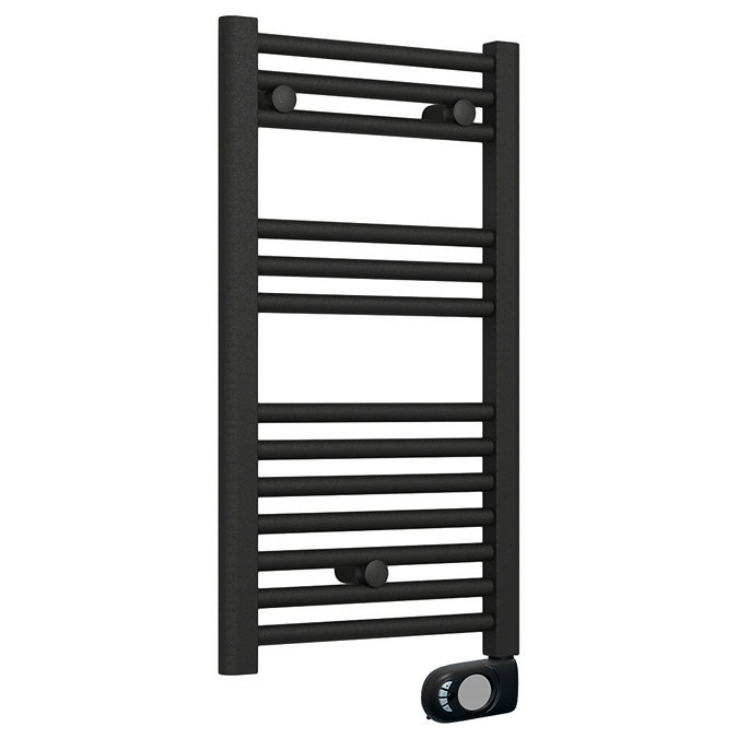 E-Diamond Electric Only Heated Towel Rail w. Digital Thermostat - W400mm x H720mm - Matt Black - Straight