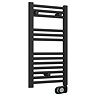 E-Diamond Electric Only Heated Towel Rail w. Digital Thermostat - W400mm x H720mm - Matt Black - Straight
