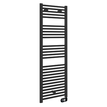 E-Diamond Electric Only Heated Towel Rail w. Digital Thermostat - W480mm x H1375mm - Matt Black - Straight