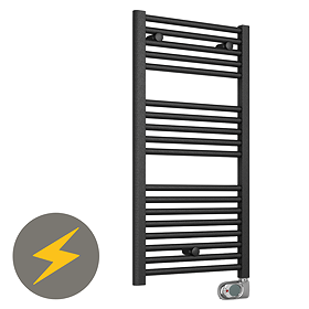 E-Diamond Electric Only Heated Towel Rail w. Digital Thermostat - W480mm x H920mm - Anthracite - Straight