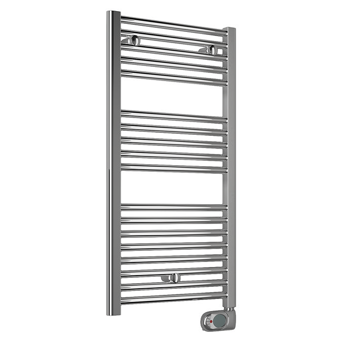 E-Diamond Electric Only Heated Towel Rail w. Digital Thermostat - W480mm x H920mm - Chrome - Straight