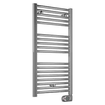 E-Diamond Electric Only Heated Towel Rail w. Digital Thermostat - W480mm x H920mm - Chrome - Straight