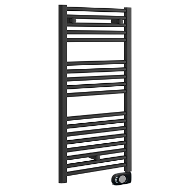 E-Diamond Electric Only Heated Towel Rail w. Digital Thermostat - W480mm x H920mm - Matt Black - Straight