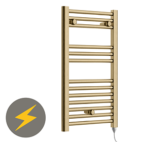 E-Diamond Electric Only Heated Towel Rail - W400mm x H720mm - Brushed Brass - Straight