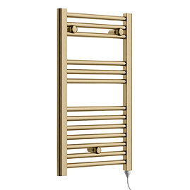 E-Diamond Electric Only Heated Towel Rail - W400mm x H720mm - Brushed Brass - Straight