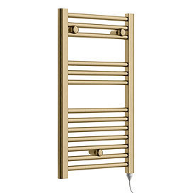 E-Diamond Electric Only Heated Towel Rail - W400mm x H720mm - Brushed Brass - Straight