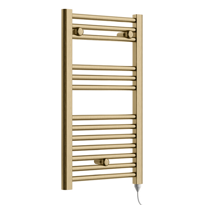 E-Diamond Electric Only Heated Towel Rail - W400mm x H720mm - Brushed Brass - Straight