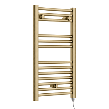E-Diamond Electric Only Heated Towel Rail - W400mm x H720mm - Brushed Brass - Straight