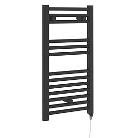 E-Diamond Electric Only Heated Towel Rail - W400mm x H720mm - Matt Black - Straight Large Image