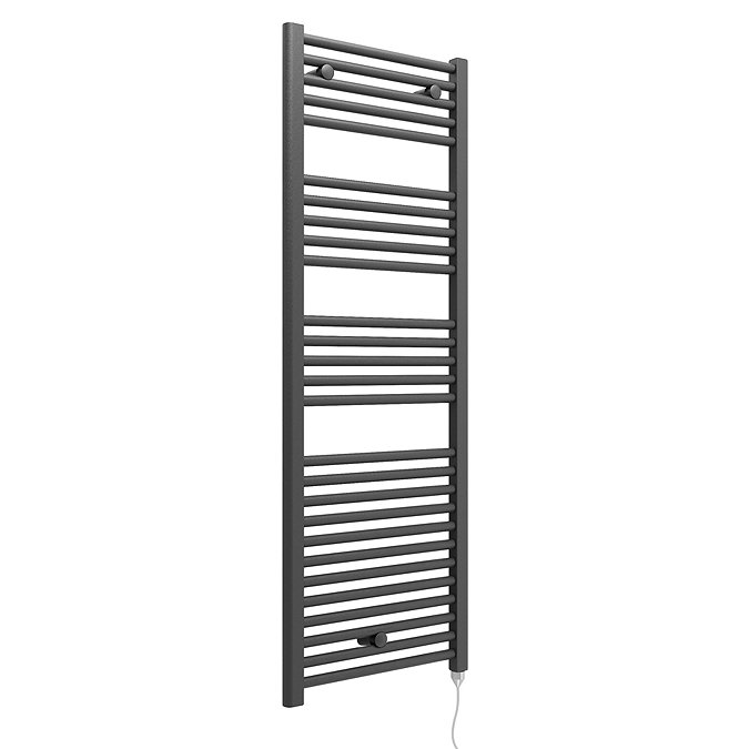 E-Diamond Electric Only Heated Towel Rail - W480mm x H1375mm - Anthracite - Straight Large Image