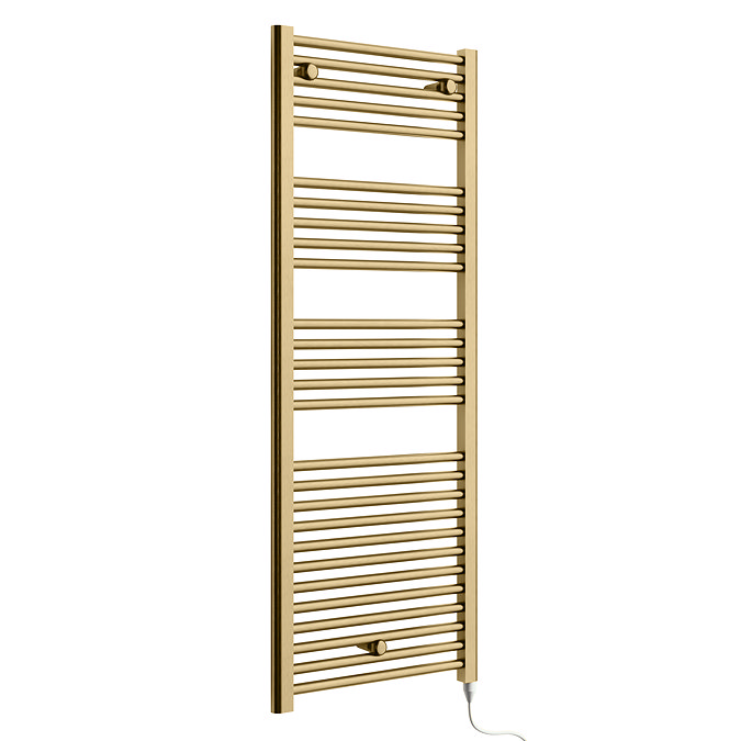 E-Diamond Electric Only Heated Towel Rail - W480mm x H1375mm - Brushed Brass - Straight