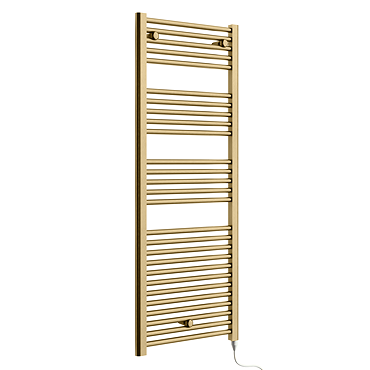 E-Diamond Electric Only Heated Towel Rail - W480mm x H1375mm - Brushed Brass - Straight