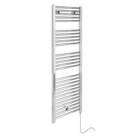 E-Diamond Electric Only Heated Towel Rail - W480mm x H1375mm - Chrome - Straight Large Image