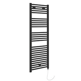 E-Diamond Electric Only Heated Towel Rail - W480mm x H1375mm - Matt Black - Straight Large Image
