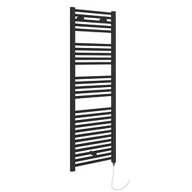 E-Diamond Electric Only Heated Towel Rail - W480mm x H1375mm - Matt Black - Straight Large Image