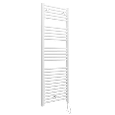 E-Diamond Electric Only Heated Towel Rail - W480mm x H1375mm - White - Straight  Profile Large Image