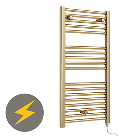 E-Diamond Electric Only Heated Towel Rail - W480mm x H920mm - Brushed Brass - Straight
