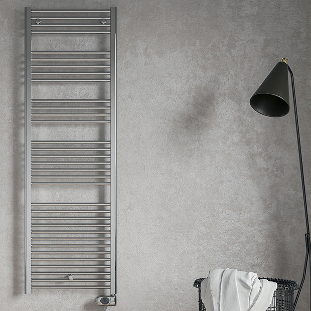 E-Diamond Electric Only Heated Towel Rail w. Digital Thermostat - W480mm x H1375mm - Chrome - Straight  Standard Large Image