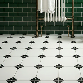 Ealing Octagon Black & White Floor Tiles - 225 x 225mm
