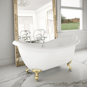 Earl 1750 Double Ended Roll Top Slipper Bath + Brushed Brass Leg Set Large Image