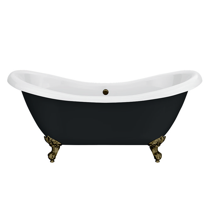 Earl Black 1750 Double Ended Roll Top Slipper Bath + Antique Brass Leg Set