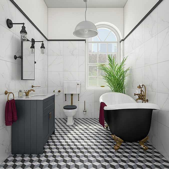 Earl Black 1750 Double Ended Roll Top Slipper Bath + Antique Brass Leg Set