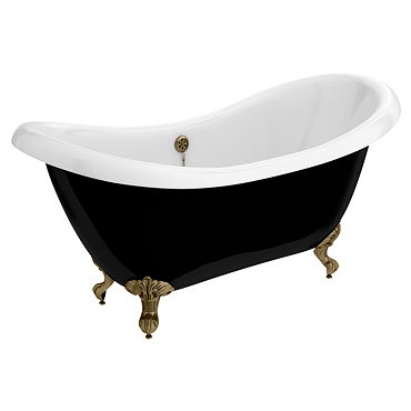 Earl Black 1750 Double Ended Roll Top Slipper Bath + Antique Brass Leg Set