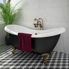 Earl Black 1750 Double Ended Roll Top Slipper Bath + Antique Brass Leg Set