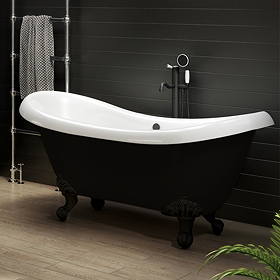 Earl Black 1750 Double Ended Roll Top Slipper Bath + Matt Black Leg Set