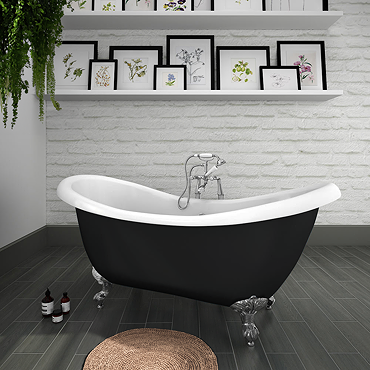 Earl Black 1750 Double Ended Roll Top Slipper Bath w. Ball + Claw Leg Set Profile Large Image