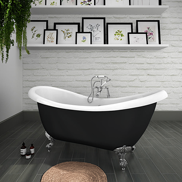 Earl Black 1750 Double Ended Roll Top Slipper Bath w. Ball + Claw Leg Set  Profile Large Image