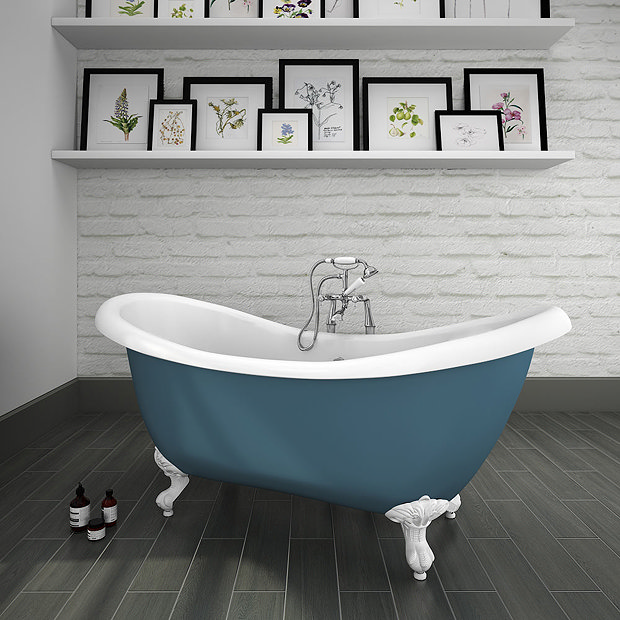 Earl Blue 1750 Double Ended Roll Top Slipper Bath w. Ball + Claw Leg Set Victorian Plumbing UK