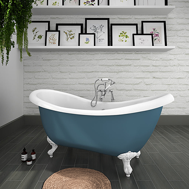 Earl Blue 1750 Double Ended Roll Top Slipper Bath w. Ball + Claw Leg Set  Profile Large Image