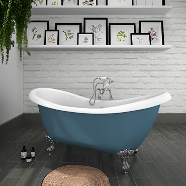 Earl Blue 1750 Double Ended Roll Top Slipper Bath w. Ball + Claw Leg Set  Profile Large Image